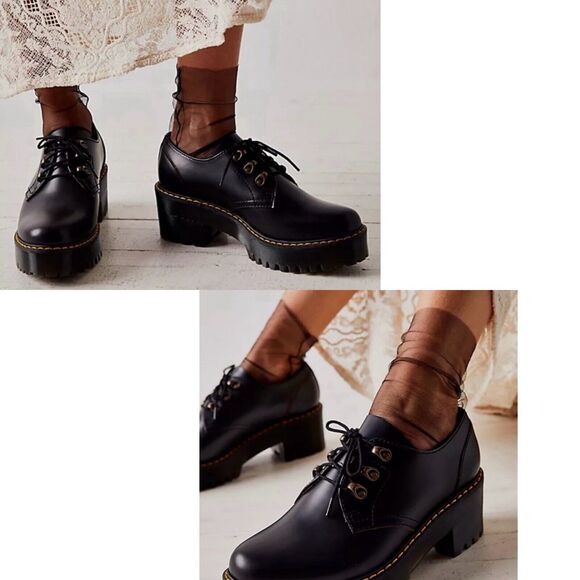 Dr. Martens Shoes - Dr. Martens Leona Lo Size 8 Smooth Leather Lug Sole Heeled Derby Shoe, Black